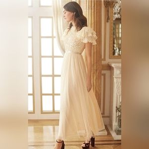 Needle & Thread Shirley Ribbon Bodice Ankle Maxi Dress, US 6 Champagne